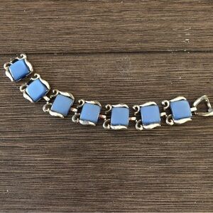 Vintage mid-century blue & sliver metal bracelet TINY FLAW